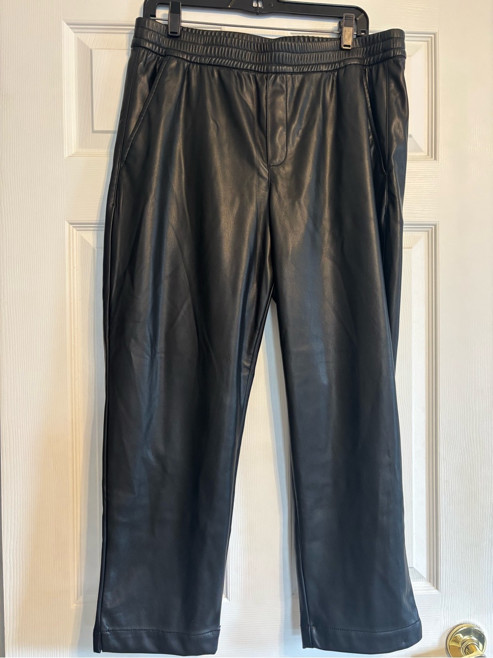 GAP Black Faux Leather Pull on Straight Leg Pants